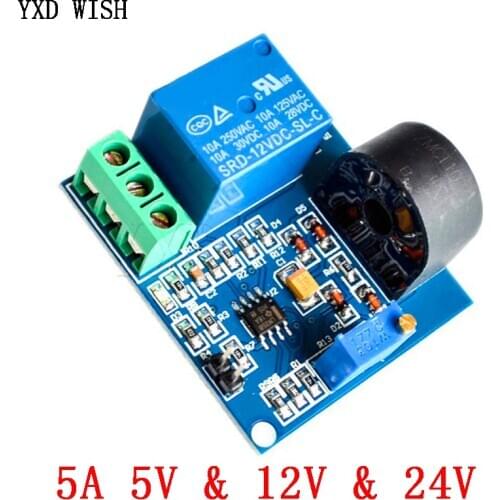 AC Current Detection Sensor Module 5V 12V 24V Relay Protection Module 5A Over-Current Overcurrent Protection Switch Output