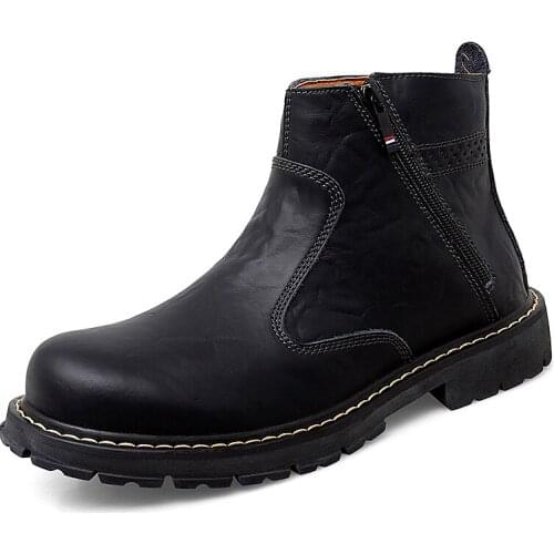 New Men Leather Boots Fashion Retro Zipper Ankle Booties Big Size Male Motorcycle Boots Leather Boots for Party Motorcycle Boots