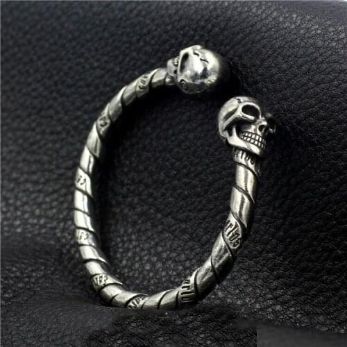 Mens Heavy 925 Sterling Silver Skull Head woven Torque Bangle Cuff Bracelet Jewelry A3803
