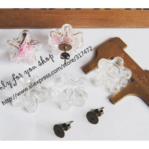 40sets plum blossom Glass bubble vial pendant & 10mm pad antique bronze earpin DIY glass vial stud earring