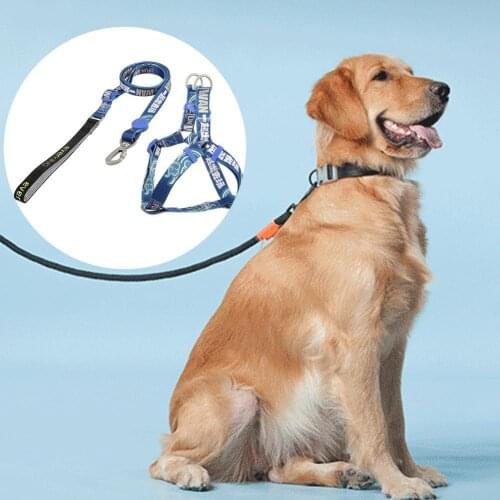 Adjustable Pet Collar Traction Rope Set Printing Dog Harness Traction Rope Set Dog Leash Chest Vest Strap Set for Walking