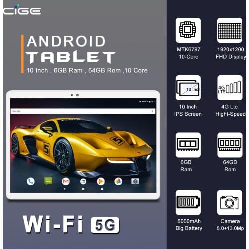 New Tablet Pc 10 Inch Android 8.0 Tablets 10 Core Google Play 3G 4G LTE Phone Call GPS WiFi Bluetooth 1920x1200 Glass Panel