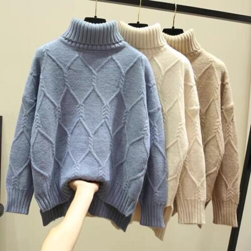 2020 Autumn and Winter New Korean Version Loose Lazy Wind Thickened Front Short Back Long Turtleneck Sweater Womens Sweater