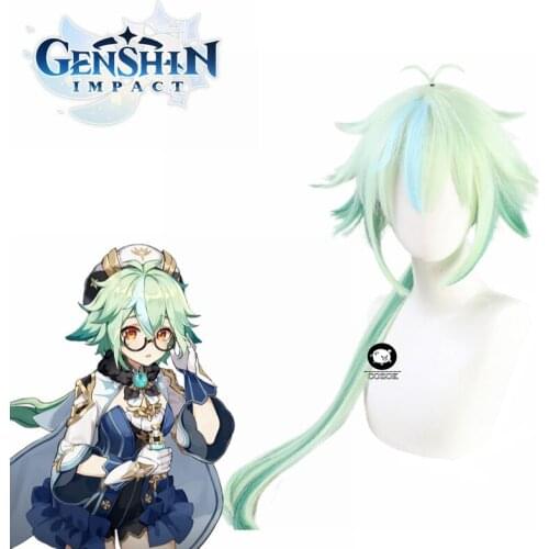 Game Genshin Impact Sucrose Cosplay Wig Long Wigs Mixed Green Ponytail Heat Resistant Synthetic Hair Role Cos