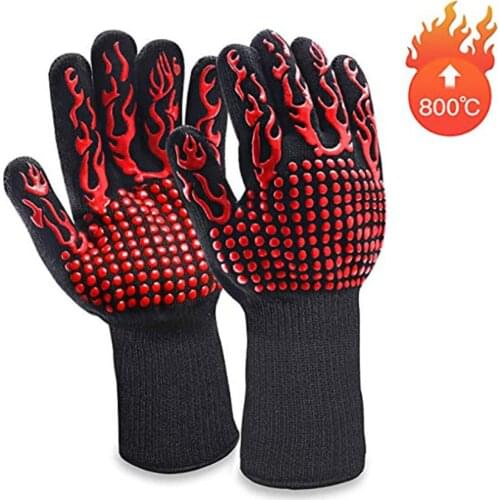 BBQ Gloves 1472°F Heat Resistant Grilling Gloves Silicone Non-Slip Oven Gloves Long Kitchen Gloves Barbecue Cooking Baking Glove