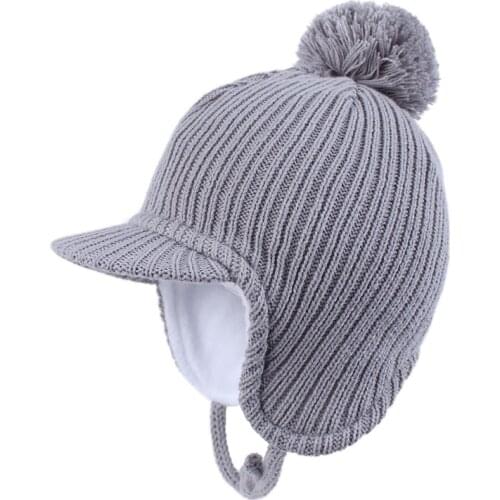 Boy Girl Hat Winter Earflap Fleece Knit Cap Warm Pompom Beanie Cotton Autumn Outdoor Skiing Toddler Baby Accessory