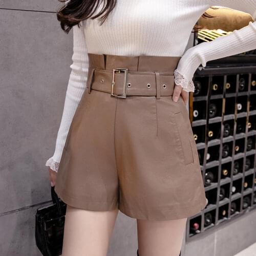 PU Leather Shorts Women Shorts All-Match Fashion Wide Leg Short High Quality Ladies Sexy Faux Leather Shorts Autumn Winter C7654