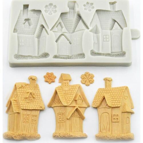 3 Christmas Church Gingerbread House Silicone Mold Fondant Cake Chocolate Candy Silicone Decorating Mold Tools K441