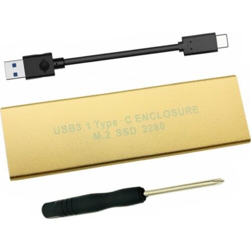 USB3.1 to M2 SSD Case HDD Box USB3.1 Type-C to NGFF M.2 SSD Enclosure for 2230 2242 2260 2280 Hard Drive Gold Aluminum HDD Caddy