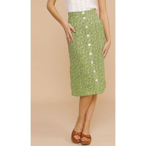 Skirts Womens 2021 Fashion Elegant Vintage Floral Print Midi Skirt Button Up High Waist Tie Back Beach Vacation Summer Skirt