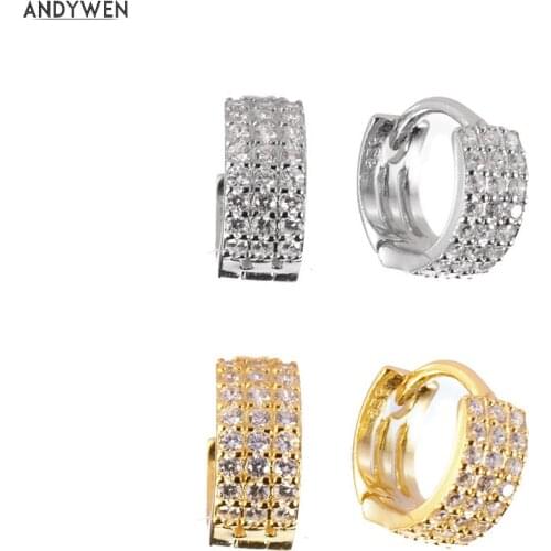 ANDYWEN 925 Sterling Silver 7.2mm Huggies Thickwe Face Hoops Women Crystal CZ Zircon Piercing Pendiente Ohrrige Luxury Jewelry