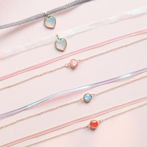 Korean Style Double Layer Round Heart Pendant Choker Necklace for Women Fashion Sweet Clavicle Chain Necklace Collares Gift FS14