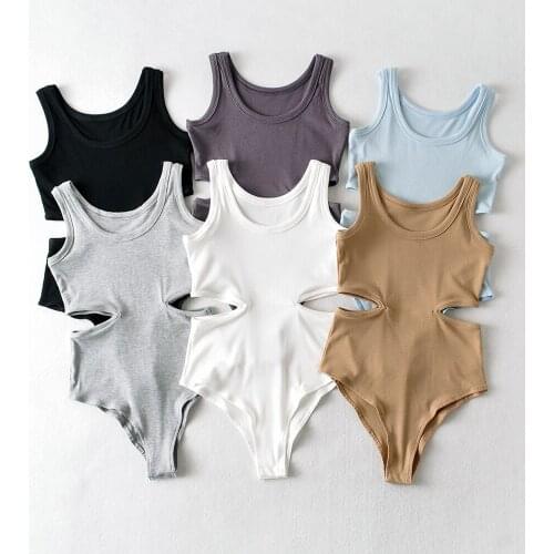 Women Summer Hollow Out Skinny Tank White Black Grey Khaki Blue Bodysuit Top