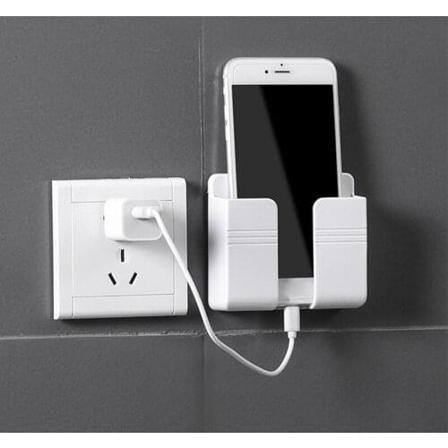 1PC Wall Mounted Organizer Storage Box Remote Control Mounted Mobile Phone Plug Wall Holder Charging Multifunction Holder Stand