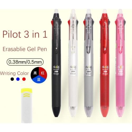 1pc PILOT Frixion Erasable Gel Pen LKFB-60EF 0.5mm 0.38mm 3 In 1 Black Blue Red with 1 Eraser Japanese School Supplies