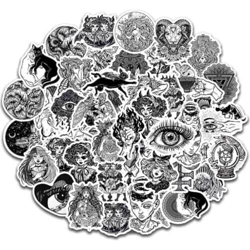 10/30/50PCS Stationery Black and White Gothic Phone Water Cup Waterproof Graffiti Notebook Helmet Car Sticker Wholesale