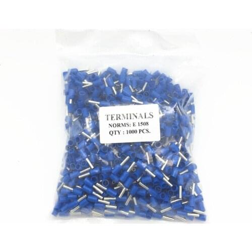 1000pcs/Pack E1508 Tube Insulated 1.5 square millimeter Cable Wire Connector Crimp Terminal