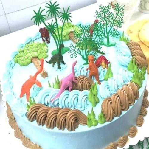 16pcs/Set DIY Cake Topper Jungle Dinosaur Ornaments Cake Baking Decor Kids Toy