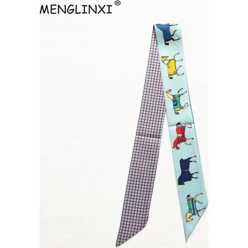 2021 Design Plaid Horse Brand Silk Scarf Women Hair Scarf Fashion Neckerchief Skinny Scarves For Ladies Bag Ribbons Womens Tie