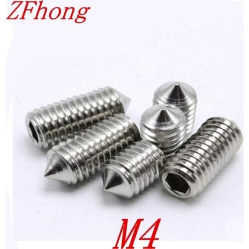 500PCS DIN913 M4*3/4/5/6/8/10/12/16 m4 Stainless steel cone point hex socket set grub screw