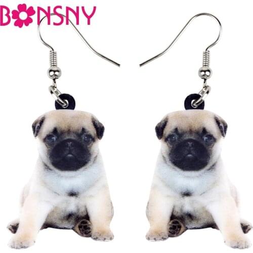 Bonsny Statement Acrylic Sweet Pug Dog Puppy Earrings Dangle Drop Cute Animal Jewelry For Women Girls Teens Gift Novelty Charms