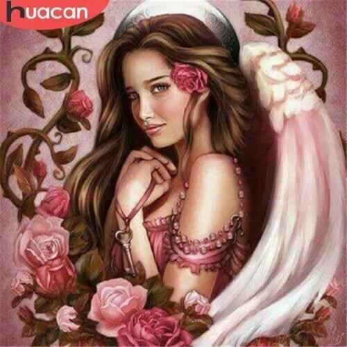 HUACAN Diamond Embroidery Portrait 5D DIY Diamond Painting Flowers Full Square Girl Home Decoration Picture Of Rhinestone