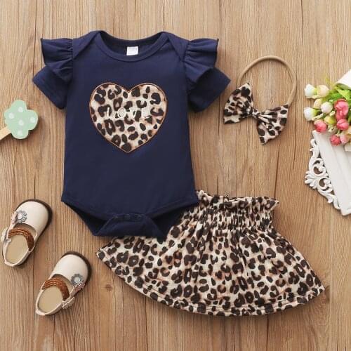 Baby Boy Clothes Set For Newborn Baby Newborn Infant Baby Girls Valentine Leopard Print Romper Bodytsuit+skirt Set Baby Clothing