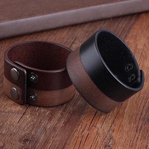 Fashion Wide Genuine Leather Bracelet Men Bracelets For Men Brown Black Yellow Cuff Bangle Wristband Vintage Male Punk Jewelry