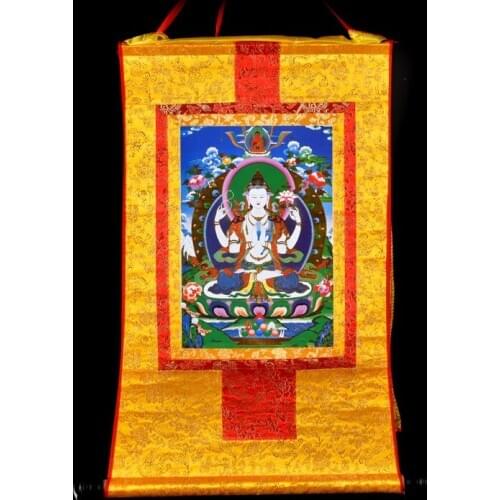 Buddhist supplies # 60 CM Thang-ga Thangka # efficacious Protection Tibetan Buddhism Shadakshari Avalokitesvara Buddha painting