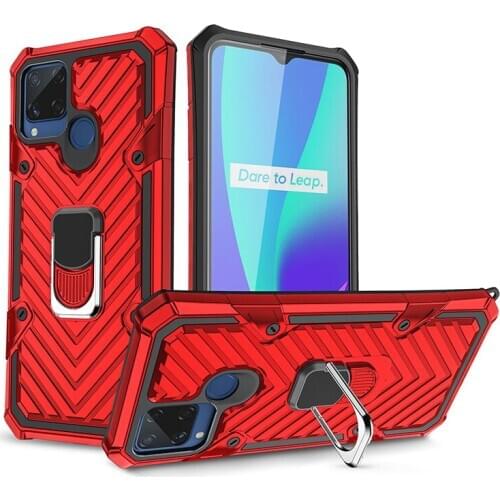 For OPPO Realme C15 Case Shockproof Armor Soft Silicone Bumper Case for Realme C1 C3 C11 Magnetic Car Holder Ring Back Cover