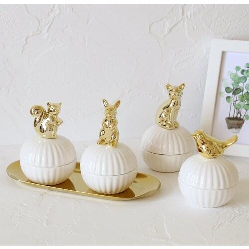 Animal Figurine Decoration Jewelry Box Square Rabbit Cat Bird Craft Gifts Home Decoration Jar