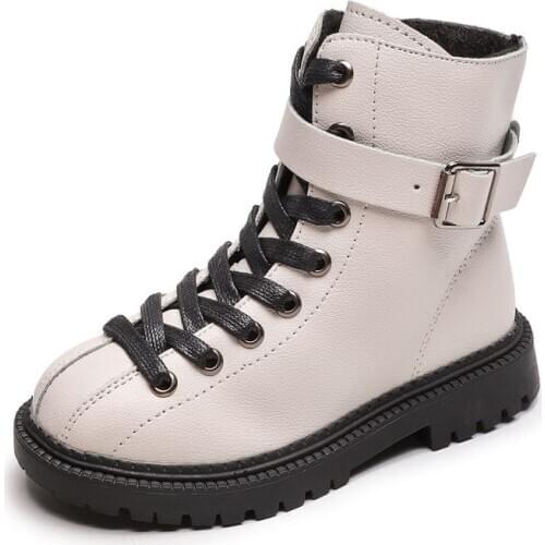 Kids Girls Winter Buckle White Martin Boots For Girls Boys School Pu Leather England Ankle Boots 5 6 8 10 11 12 Years New Plush
