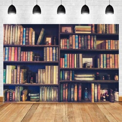 Photography Background Old Wood Bookshelf Book For Library Study Child Portrait Birthday Photophone Backdrop Studio