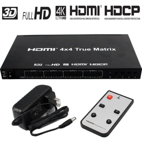 HDMI True Matrix Switcher 4 in 4 Out 4x4 HDMI Switch Splitter 4K 30Hz 1080p 3D Video Converter for PS4 PS3 DVD PC to TV Monitor
