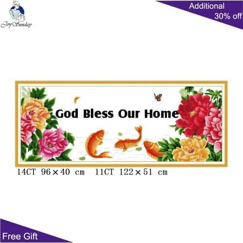 Joy Sunday God Bless My House ML087 Counted and Stamped Home Decor Chinese Fish And Peony Flowers Bring Wealth Cross Stitch kits
