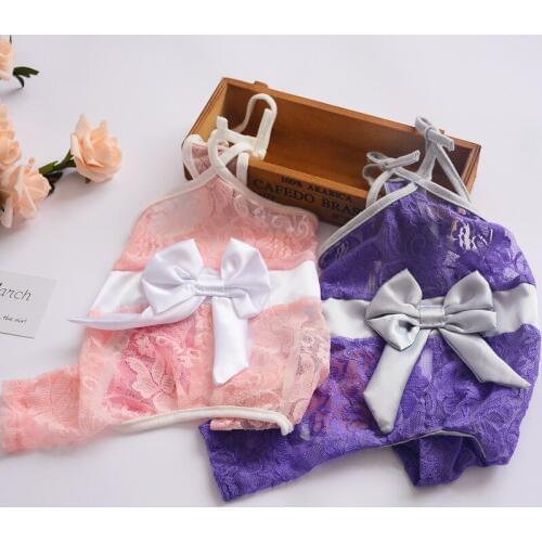 Lace Dog Clothes Sexy Sling Dog Jumpsuit Summer Shirt For Small Dogs Chihuahua XS-XL Big Bow Costume Outfit Dogs Pets Clothing L
