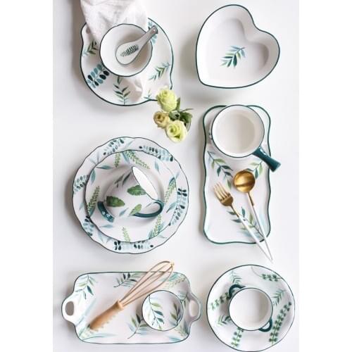 Small Fresh Tableware Set Creative Household Ceramic Plate Rice Bowl Combination Dish Assiette