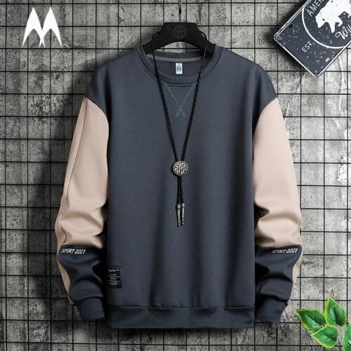 Fashion Patchwork Men Sweatshirt 2021 Autumn New Street Trend Hoodie Mens Casual Loose Pullover Korean Long Sleeved Top M-5XL