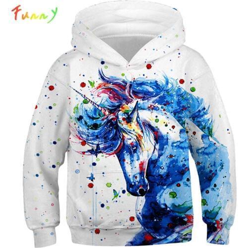 Fashion 3D Unicorn Hoodies Sweatshirt Girls Boys Rainbow Horse Animal Printed Thin Long Sleeve Kids Hoodie Toddler Hoody Coat