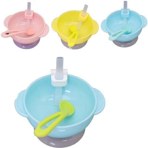 Baby Training Bowl Set Suction cup bowl + straw + crooked spoon three-piece set Learning Dishes With Suction Cup With cover