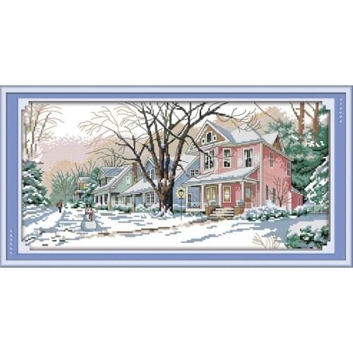 Winter Street Scenery Cross Stitch Kit DMC Ecological Cotton Thread 14ct 11ct Count Printing Pattern DIY Embroidery Decoration