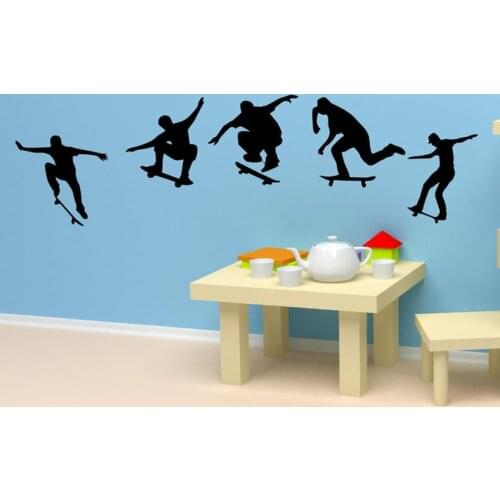 Skate Boarding set of 5 Children Boys Vinyl Wall Decals for Boy Room Street Sport Art Mural Stickers Bedroom Home Decorate G716