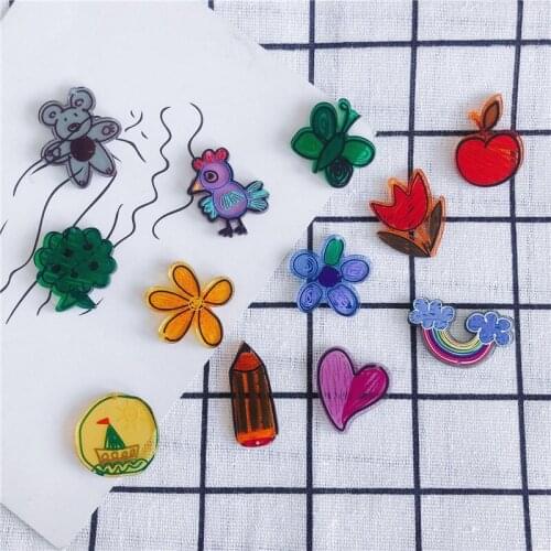 New style 30pcs/lot color pattern print cartoon flowers/animals/hearts/fruit shape acrylic beads diy jewelry earring accessory