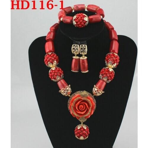Coral Bead Necklace Jewelry Set Nigerian Coral Bridal Jewelry Sets for Women,Best Bride Gift HD116-1