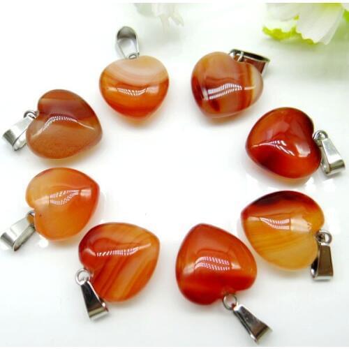 Wholesale 30pcs 16mm high quality natural stone red agates heart pendant for DIY jewelry making necklace pendants Accessories