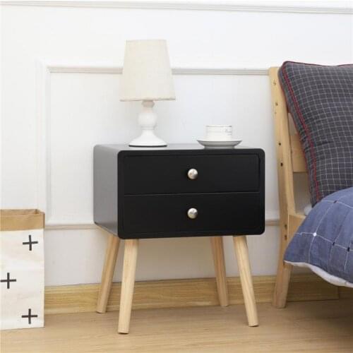 All Solid Wood Nordic Bedside Table Simple Modern Walnut Bedroom Locker European Economy Bedside Cabinet Black And White HWC