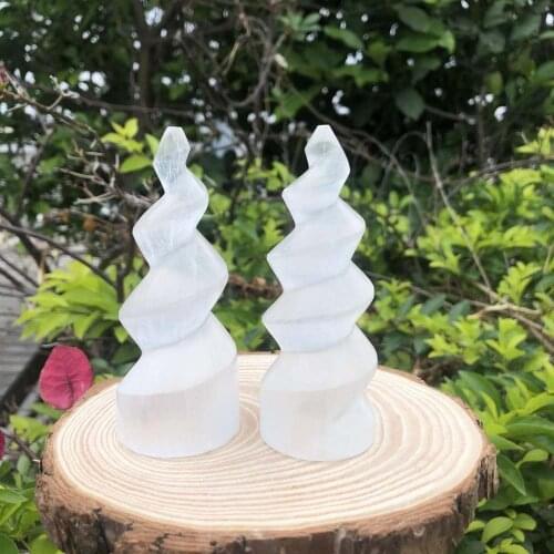 1pc Natural Selenite Spiral Tower Gypsum Stone Quartz Wand Crystal Power Relaxation Reiki Healing Home Decoration