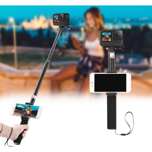 Handheld Extension Rod Selfie Stick Phone Holder Clip Sport Camera Accessory