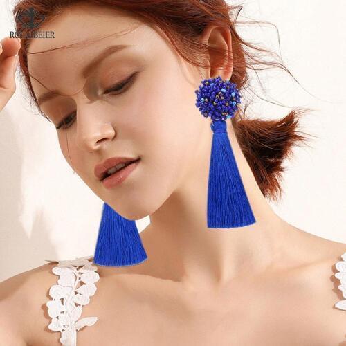 Royalbeier Retro Ethnic Style Bohemian Tassel Earrings Tassel Earrings Ladies Popular Beaded Earrings Hand-Woven Beads Earrings
