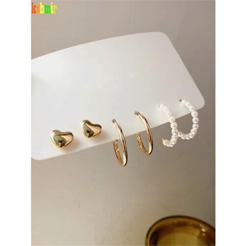 Kshmir Simple temperament heart-shaped earrings C word pearl earrings net celebrity women three sets of earrings jewelry gift